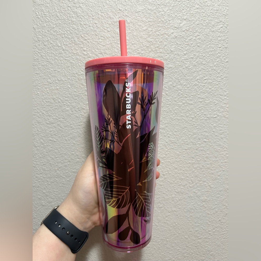 Starbucks 24oz Pink Iridescent Floral Plastic Tumbler NWT